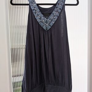 Cynthia Rowley Navy Tank with Beaded V-Neck